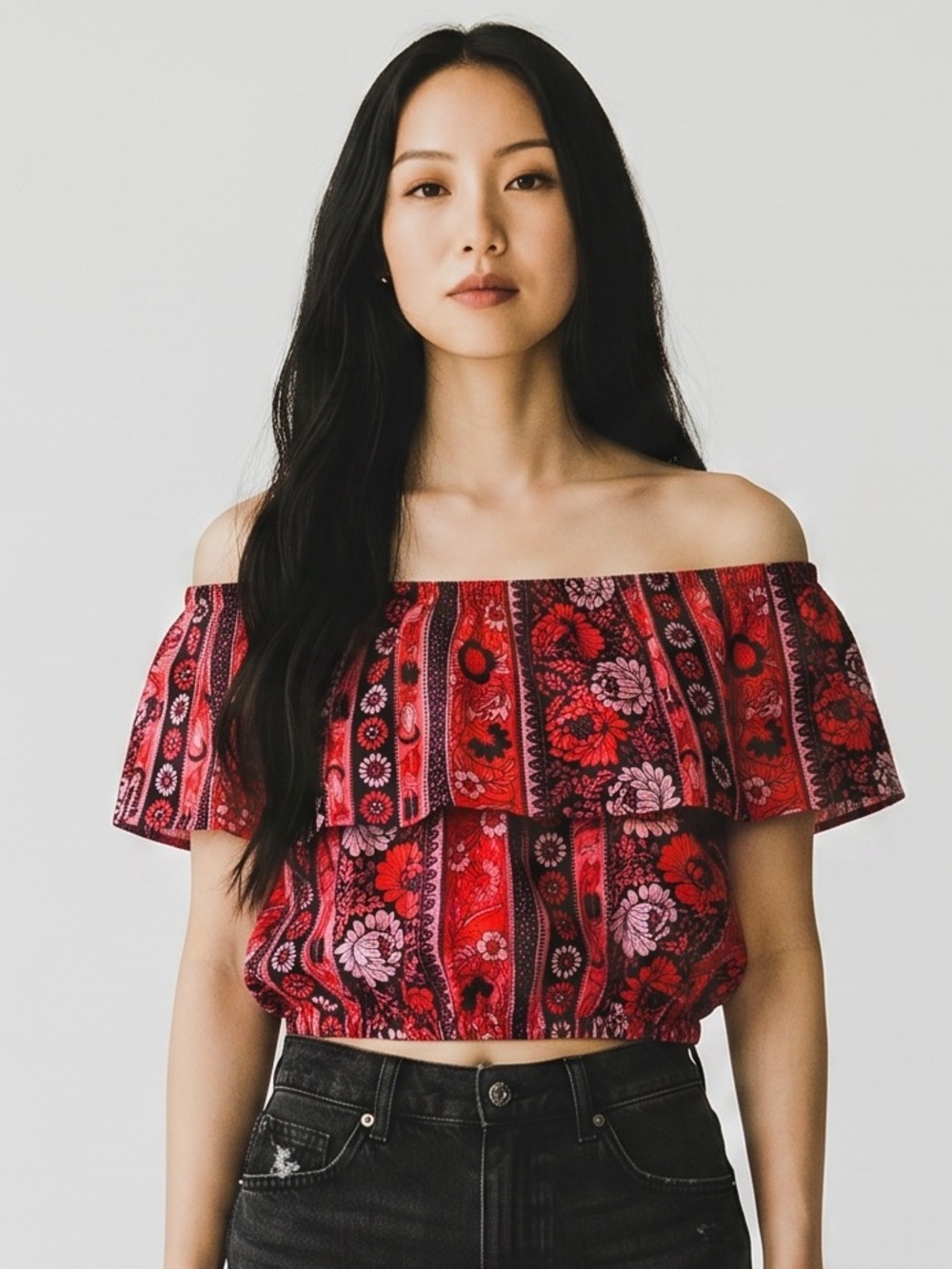 Motel Rocks x UO Red Maiden Ruffle Crop Top Red Bandana NEW Size XXS